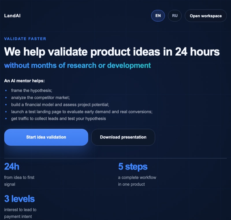 LandAI — validate product ideas in 24 hours