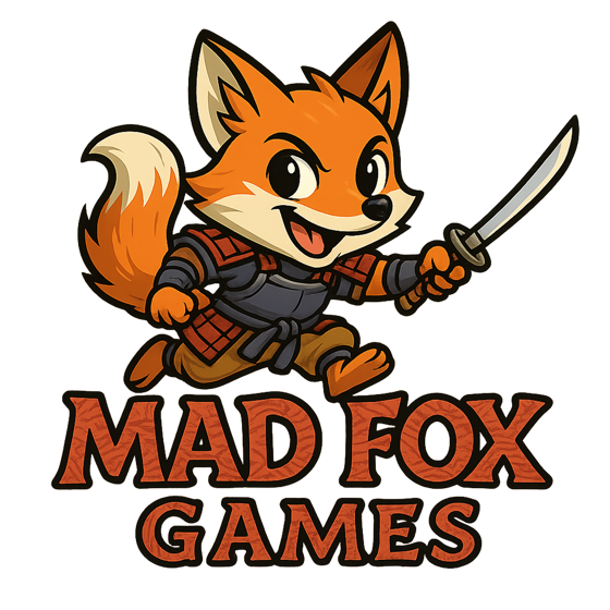 MadFox mobile game studio logo — a samurai fox